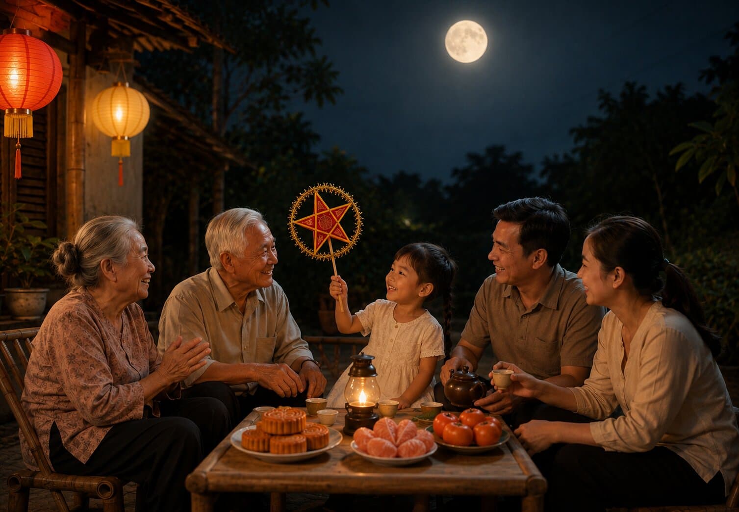 Gia đình đoàn viên đêm Trung thu